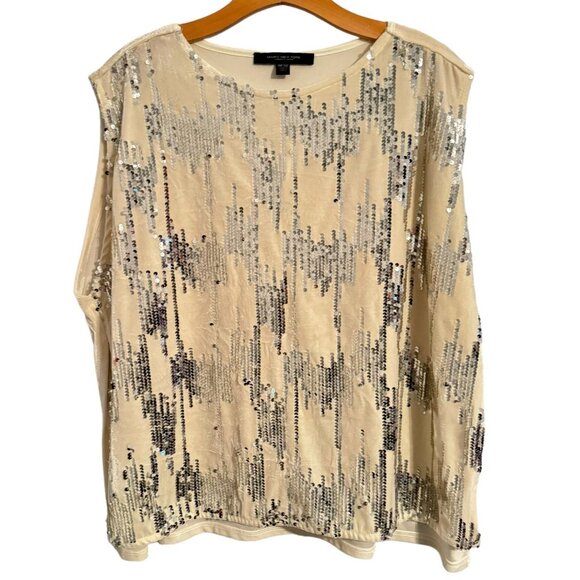 Marc New York Women's One Size Ivory Velvet & Seqiun Sleeveless Top - Picture 1 of 12
